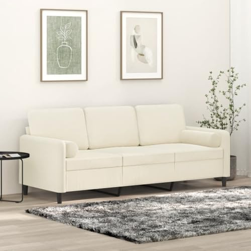 MOBCANT 3-Sitzer-Sofa mit Zierkissen Creme 180 cm Samt Sofagarnitur Couch Polstergarnitur Schlafsofa für Wohnung Hotel Empfangsraum Büro