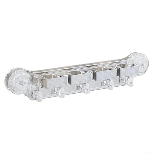 Fauhapyway Funktioneller Mopp-Clip-Halter mit 4 Gestellen und 5 Haken für den Innen- und Außenbereich (transparent)