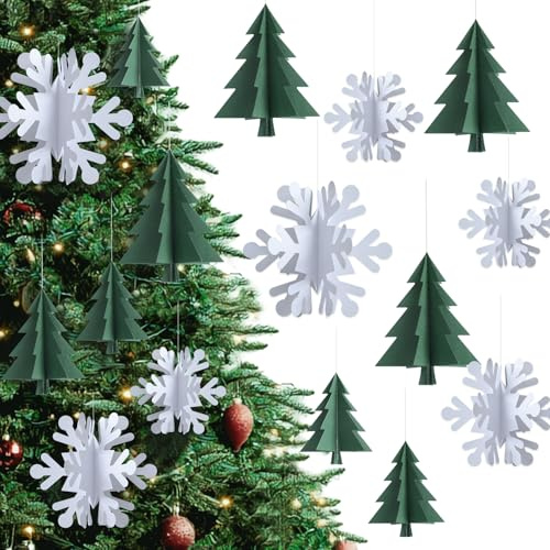 Kiiwah 24 Pezzi Ornamento 3D All'Albero di Natale, Decorazioni Natalizie Decorazioni Albero di Natale Addobbi Natalizi per Albero da Appendere al Soffitto, al Muro, Alla Porta, Agli Alberi