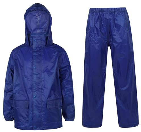 A2Z 4 Kids Boys Girls Waterproof Hooded Rain Suit with Matching Carry Bag Lightweight - Rainsuit 640 Royal Blue 13-14