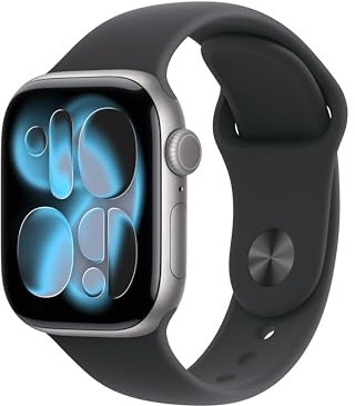 Apple Watch Series 11 GPS 42mm Smartwatch with Space Grey Aluminium Case with Black Sport Band M/L. Sleep Score, Fitness Tracker, Health Monitoring, Always-On Display, Water Resistant