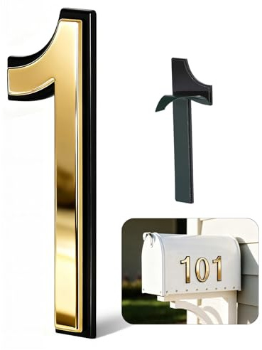 4 Inch Gold House Numbers for Outside, VONDERSO Self-Adhesive Mailbox Numbers with Exclusive Electroplated Finish and Durable ABS Base, for House Plaques, Mailbox, Yard, Garage – Plaque Number ‘1’