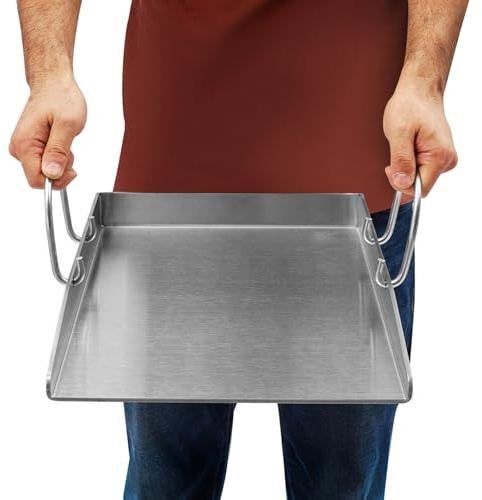 Plancha Plaque de cuisson en acier inoxydable avec 2 spatules et poignées amovibles I Plaque de cuisson pour barbecue à gaz et barbecue au charbon de bois I Tapis de barbecue inoxydable I Accessoire