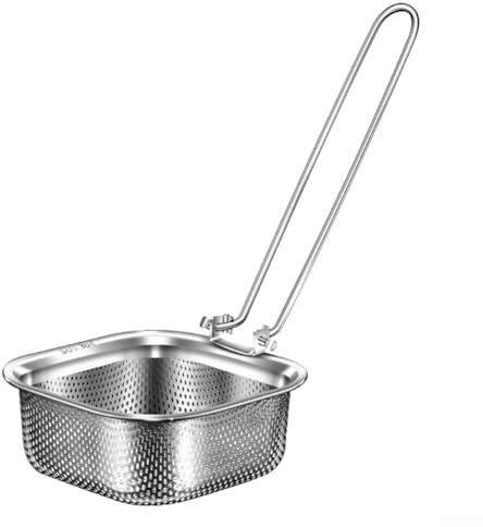 babominimer Colino pieghevole in acciaio inossidabile 304 con manico lungo, setaccio a rete fine antiruggine per friggere, scolare e setacciare, pieghevole resistente al calore (quadrato)