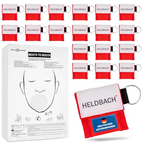 Heldbach® 50 Beatmungsmaske Erste Hilfe Hygienisches Beatmungstuch mit Schlüsselanhänger für Mund-zu-Mund-Beatmung Kompakt & ideal für Notfälle, unterwegs beatmungstuch, beatmungsmaske (50x Rot)