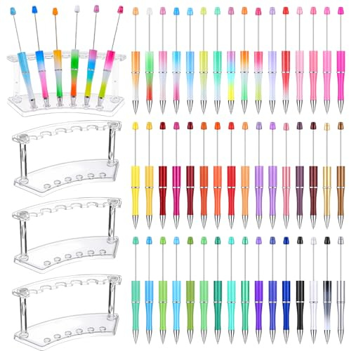 52 Stück Perlen Kugelschreiber Set, DIY Perlenstifte mit schwarze Tinte