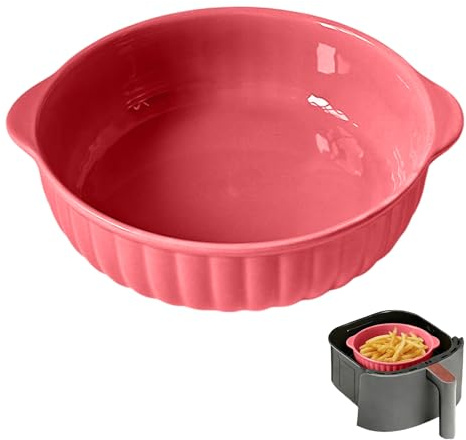 LUPATDY Plats à Four en Céramique 700 ml, 16,5 cm Plats de Ronds Cuisson avec Poignées, Viande, Légumes, pour Friteuse à Air Chaud, Four, Micro-ondes, Rose