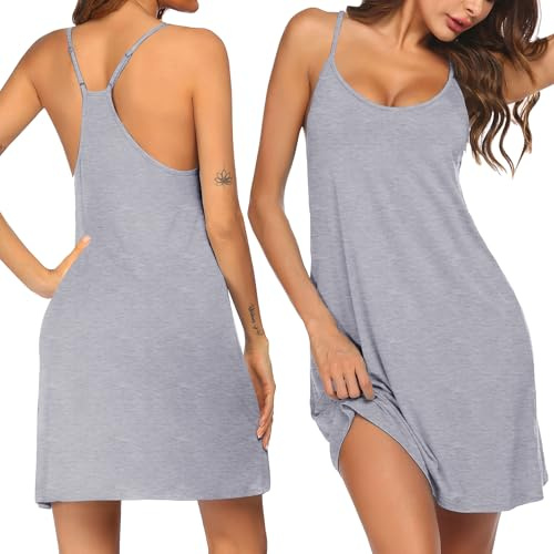 Ekouaer Nightgowns for Women Bamboo Viscose Sleeveless Night Gown | Cooling, Soft, Breathable, Lightweight Fabric, Racerback Chemise Soft Sleepwear Tank Sleep Shirt Spaghetti Strap Nighties