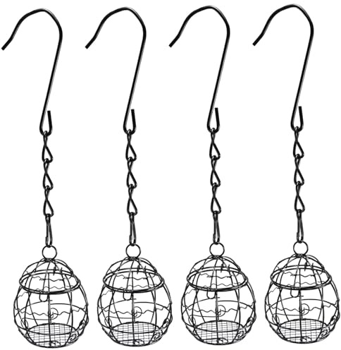 4 Stück Meisenknödel-Futterspender, Metall-Vogelfutterspender zum Aufhängen mit S-förmigen Haken für Outdoor-Garten, Wildtiere, Vögel, Finken, Sperlinge, Rotkehlchen, Futter- und Bewässerungszubehö