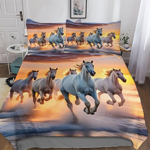 AASWDDS Animal Cheval Parure De Lit - Microfibre 3 Pièces Housse De Couette Douce - Linge De Lits avec Taies d'oreiller pour Enfants Adultes King(220x240cm)