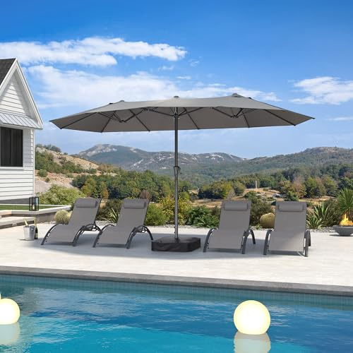 PURPLE LEAF Parasol Rectangulaire Double Face 425 x 245 cm, Grand Parasol avec Peid et Manivelle, 12 Baleines Robustes, Résistant aux UV et Vent, Adapté aux Piscines, Jardins, Balcons, Gris clair