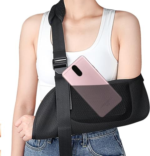 Veroa Armschlinge für Damen und Herren, mit Taschen, Übergröße, verstellbare Schlinge zur Armstütze, weich und atmungsaktiv, mit Schaumstoff-Nackenpolster, Schulterschlinge, rechts und links, Schwarz
