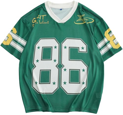 Zaitun Herren Jersey Y2k Grafik Vintage T-Shirt Football Trikot Oversized V-Ausschnitt Kurzarm Sportshirt Sommer Casual Streetwear Oberteile