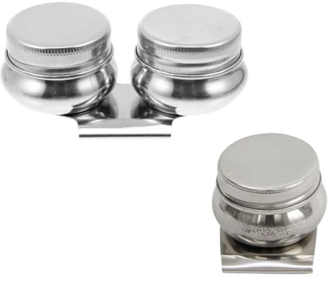 IWOWHERO Set 2 Pezzi Vasetti in Acciaio Inox per Pittura a Guazzo e Acquerelli, Contenitori Piccoli per Immersione Trementina, Mestoli per Mescolare Colori, per Artisti e Hobby Creativi