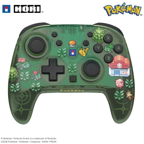 HORI Wireless HORIPAD Turbo (Pixel Grün) Wiederaufladbarer Kabelloser Controller in Grün mit Retro-Pokémon Muster für Nintendo Switch 2 – Offiziell Nintendo und Pokémon Lizenziert
