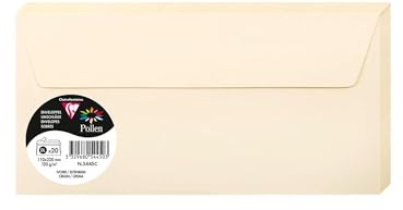 Clairefontaine 5445C - Pacco da 20 Buste autoadesive - Formato DL 11x22cm - 120g/m² - Colore Avorio -Inviti Eventi e Corrispondenza - Gamma Pollen - Carta Premium Liscia