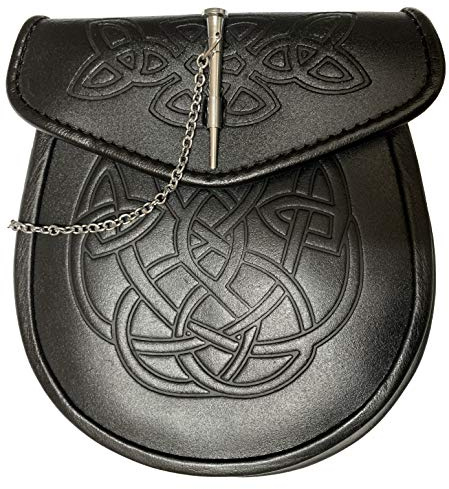 BOVINE Läder Sporran Tradtional Highland Wallet Scottish Kilts, Svart, One Size