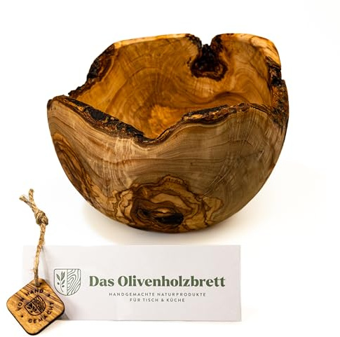 das Olivenholzbrett® Obstschale aus Olivenholz rund/Holzschale im Naturschnitt/Brotschale aus Holz/Achtung: Olivenholzschalen sind Unikate, keine Schale wird wie auf dem Bild gemasert sein/ 24cm