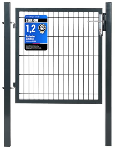 SONGMICS Gartentor, Gartentür, verzinkter Stahl, Zauntor, Hoftor, abschließbar, rechteckiges Rohr, Tür 106 x 90 cm (B x H), grau GGD250G