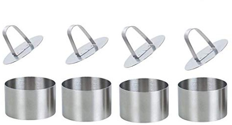 Dessertringe und Speiseringe,Kuchenringe,Speiseringe Edelstahl Kuchen Ringe Dessert Formen,Edelstahl Speisering Stamper Essen Kochen,KuchenForm Kuchen Schimmel 4 Ringe+ 4 Lebensmittel Pressen – 8 cm