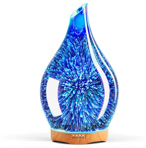 Porseme Essential Oil Diffuser Glass,280ml Scented Oil Diffuser 3D Quiet | Relaxing Aromatherapy Ultrasonic Cool Mist Humidifier, 7 Changing Color Lights Aroma Dispenser with Timer for Home (Silver)