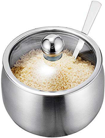 Zuccheriera in acciaio inox con coperchio e cucchiaio a forma di mela per cucina Type B