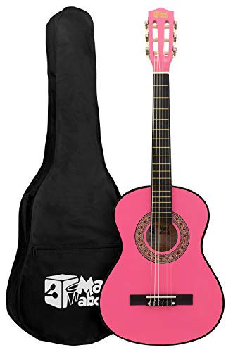 Mad About MA-CG03 3/4 Größe Klassische Gitarre - Farbenfrohe Spanische Gitarre mit Tragetasche, Gurt, Pick und Ersatzsaiten - Rosa