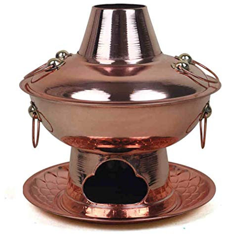 YRHH Pot Chaud Au Charbon De Bois Traditionnel Chinois Ancien De Pékin, Artisanat en Cuivre Fondue Chinoise en Cuivre, Caractéristiques Batterie De Cuisine-40cm