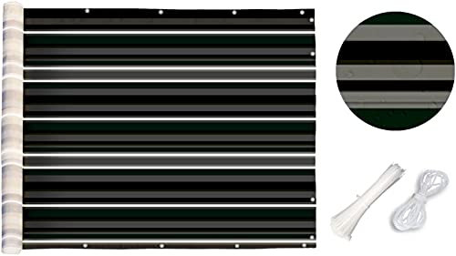Momooda Balkon Sichtschutz Balkonabdeckung Balkonverkleidung Sonnenschutz Zaun Blickdichte Windschutz UV-Schutz Nylon Kabelbinder und Kordel,Dunkelgrün und Schwarz Streifen,0.9x4m