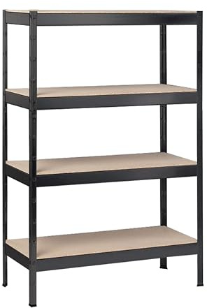 SCHULTE Regalwelt Schwerlastregal mit 4 Holzböden, 180x100x35 cm (HxBxT), Traglast pro Ebene ca. 90 Kg, schwarz-Struktur, Lagerregal, Kellerregal, Werkstattregal, Steckregal
