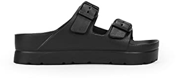 BOSANOVA Sandalias de Goma Estilo Pala con Dos Tiras al Empeine con Detalle de Hebillas Regulables y Suela de Plataforma. Sin Cierre. Calzado para Mujer Negro 37