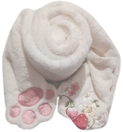 Fuzzy päls halsduk tonåring flickor katt tass luddig en del handskar set mjuk lurvig krage sjal varm plysch fluffig hals wrap, Vit lång halsduk, M