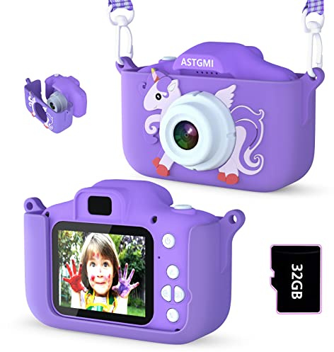 ASTGMI Macchina Fotografica Bambini, 12MP Mini Ricaricabile Fotocamera Digitale Bambina Videocamera Regalo per Ragazze Ragazzi 3-10 Anni, con Scheda 32 GB, Regali Giocattolo di Natale & Compleanno