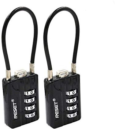 RESET-200 4-stelliges Zahlenschloss mit 10 cm Drahtseil,Hochsicherheitsschloss,geeignet für Gepäck,Waffenkoffer, Werkzeugkasten,Helm,2 Packung