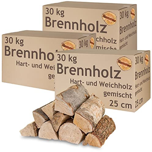 Bois de Chauffage Mixte 90 kg Hêtre Chêne Bouleau Pin Epicéa Bol à feu Bois pour poêles et cheminées Gril 25 cm Chambre séchés flameup