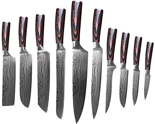 Gustrug Messerset 10-tlg Küchenmesser Set aus Hochwertigem Edelstahl, Ultra Scharfes Messer set mit Ergonomischer Griff, Geschenkbox, sehr geeignet für Haus und Restaurant Kochen