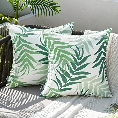 MIULEE Outdoor Kissenbezug Wasserdicht Kissen Wasserfest Dekorative Kissenbezüge Blattmuster Sofakissen Zierkissen Dekokissen für Garten Sofa Couch Wohnzimmer Schlafzimmer 2er Set 45x45 cm Grün