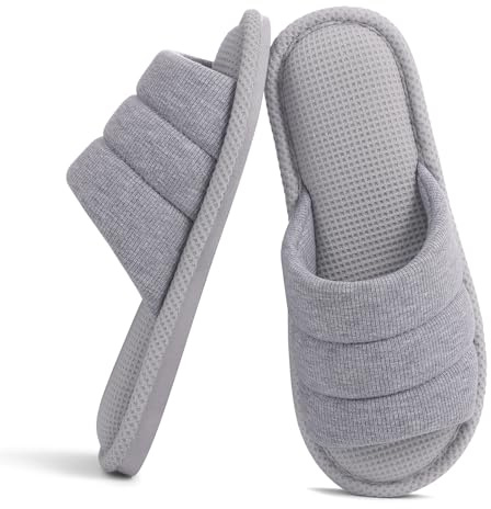 shevalues Summer House Slippers for Women Men Breathable Waffle Indoor Slippers Slip-on Open Toe Home Shoes, Grey 7.5-8.5 Women Men/6-7men