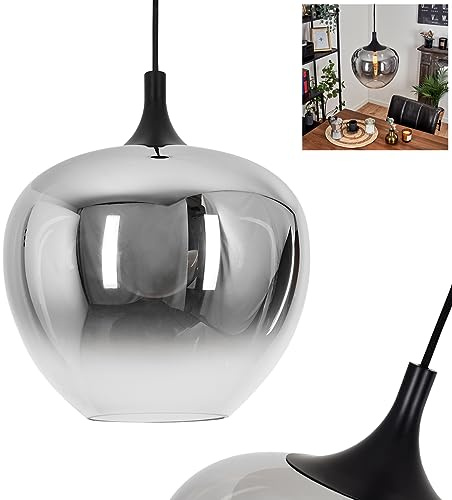 HOFSTEIN Hängeleuchte Azurara, Hängelampe aus Metall/Glas in Schwarz/Rauchfarben/Klar, moderne Pendelleuchte im Retro/Vintage-Design, Ø 29 cm, max. 120 cm, E27, Esszimmer, Küche, Wohnzimmer