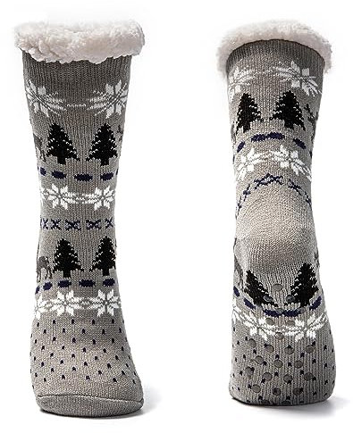 JOMIX Calze Antiscivolo Uomo Felpate Lunghe Imbottite Calzettoni Natalizi Invernali Calzini Termici Pile Calde Calze Termiche Uomo da Casa X010 (Grigio Chiaro, 39-46)