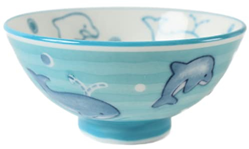 Mino ware Japanese Ceramics Kids Rice Bowl made in Japan (Japan Import) Dolphine & Whale Blue MIC014