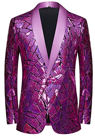 CARFFIV Make a Bold Statement with Our Men's Sequin Blazer - Perfect for Weddings, Parties,Purple,M