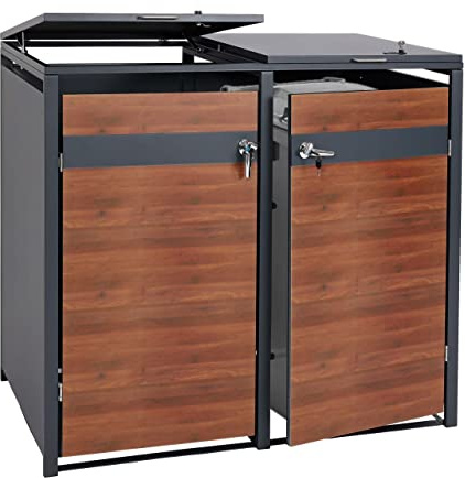 XL 2er/4er-Mülltonnenverkleidung HWC-J82, Mülltonnenbox, Metall 59kg, anthrazit - Kirsche-Holzoptik Dunkelbraun