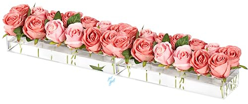 2 Pieces Acrylic Flower Vase Rectangular - Clear Floral Centerpiece for Dining Table Each 14 Inches, Connect to Form 28 Inches Long Rectangle Acrylic Vase for Home Wedding Dining Table Decor