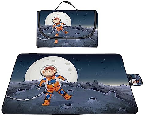 TengYuer Picknickdecke 180x200cm Stranddecke Wasserdicht Sandfrei Isoliert Faltbar Strandmatte mit Tragegriff Outdoor Campingdecke XXL für Camping Parks Strände Picknick Grau Astronaut