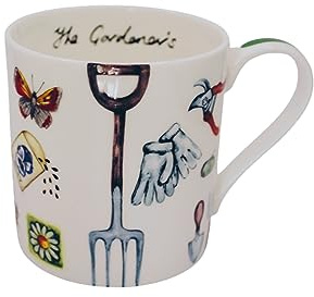 ROCK THE HOME Gardening - Taza de porcelana china inglesa de tamaño grande, hecha y decorada a mano en Inglaterra, apta para lavavajillas y microondas, para café, té, latte americano, 357 ml