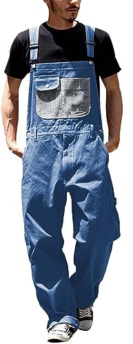 Beokeuioe Leisure Dungarees Men's Modern Jeans Overall Men's Jeans Dungarees Men's Denim Dungarees Men's 90s Jeans Jumpsuit Wide Destroyed, A Blue, XXXXL