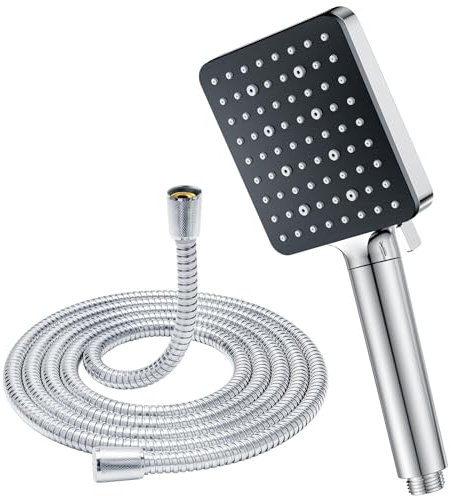 YEAUPE PRO Soffione doccia e tubo 1,6 m con filtro, soffione doccia quadrato ad alta pressione e tubo a 6 modalità di getto, grande flusso forte, soffione a pioggia per bassa pressione, acqua dura,