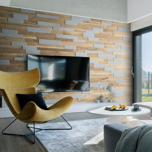 Wooden Wall Design, Eiche 3D Akustikpaneele, Wandverkleidung OZO-Platinum | 1 m2, schallabsorbierend, Filz-Rückseite, einfache Montage, Innenbereich, Strukturierte Oberfläche, für Montagekleber
