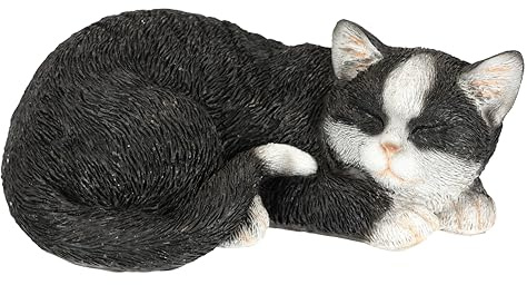 Dekofigur Schwarze Katze liegend Kätzchen Katzenfigur für Grab Lebensecht Statue Ornament Tierfigur Dekofigur Deko Dekoelement Figur Kunstharz Motiv zum Dekorieren Zierelement Geschenkidee